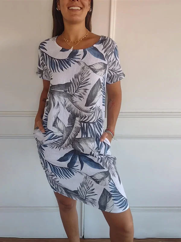 Anissa - Kleid aus bedruckter Baumwolle und Leinen für Frauen