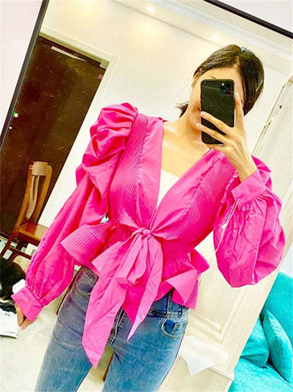 Annie - Elegante Bluse mit V-Ausschnitt und Puffärmeln