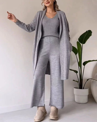 Erica - Elegantes 3-teiliges Strickhosen-Set für Damen