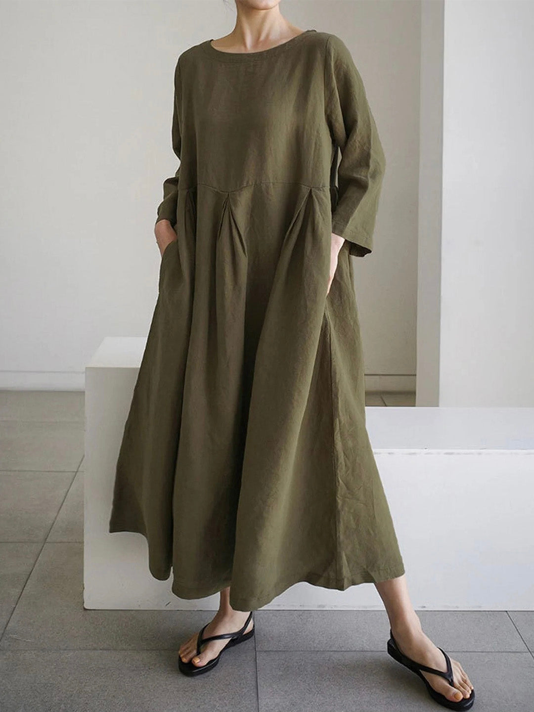 Liora | Lockeres Leinenkleid mit Seitentaschen