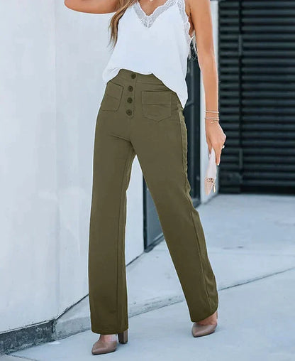 Hose mit hoher Taille und Knöpfen vorne für Frauen