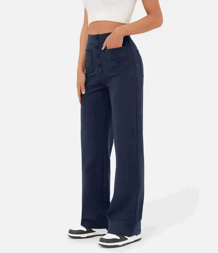 Hose mit hoher Taille und Knöpfen vorne für Frauen