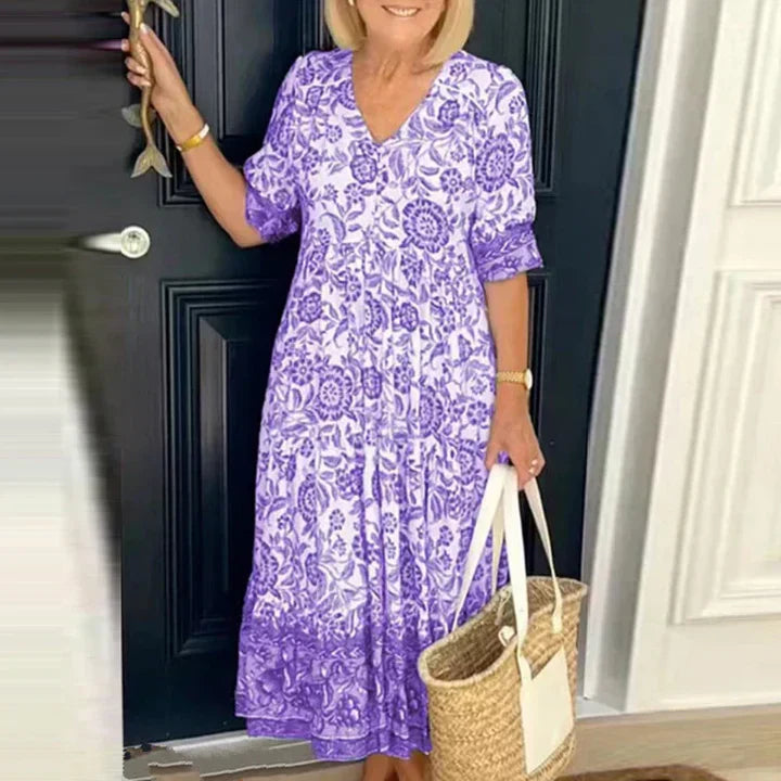 Elegantes Boho-Kleid mit V-Ausschnitt