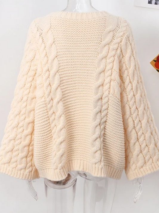 Weit geschnittener Strickpullover mit Rundhalsausschnitt und ausgestellten Ärmeln für Damen - Herbst- und Winterkomfort