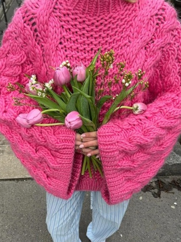 Weit geschnittener Strickpullover mit Rundhalsausschnitt und ausgestellten Ärmeln für Damen - Herbst- und Winterkomfort