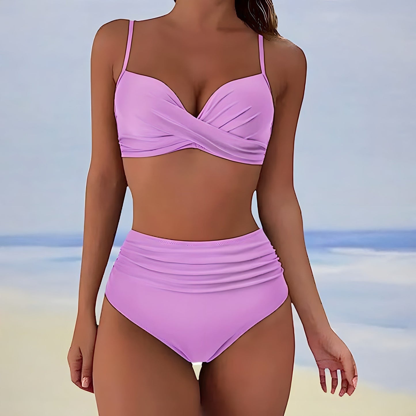 Bikini mit hoher Taille und gedrehtem Oberteil