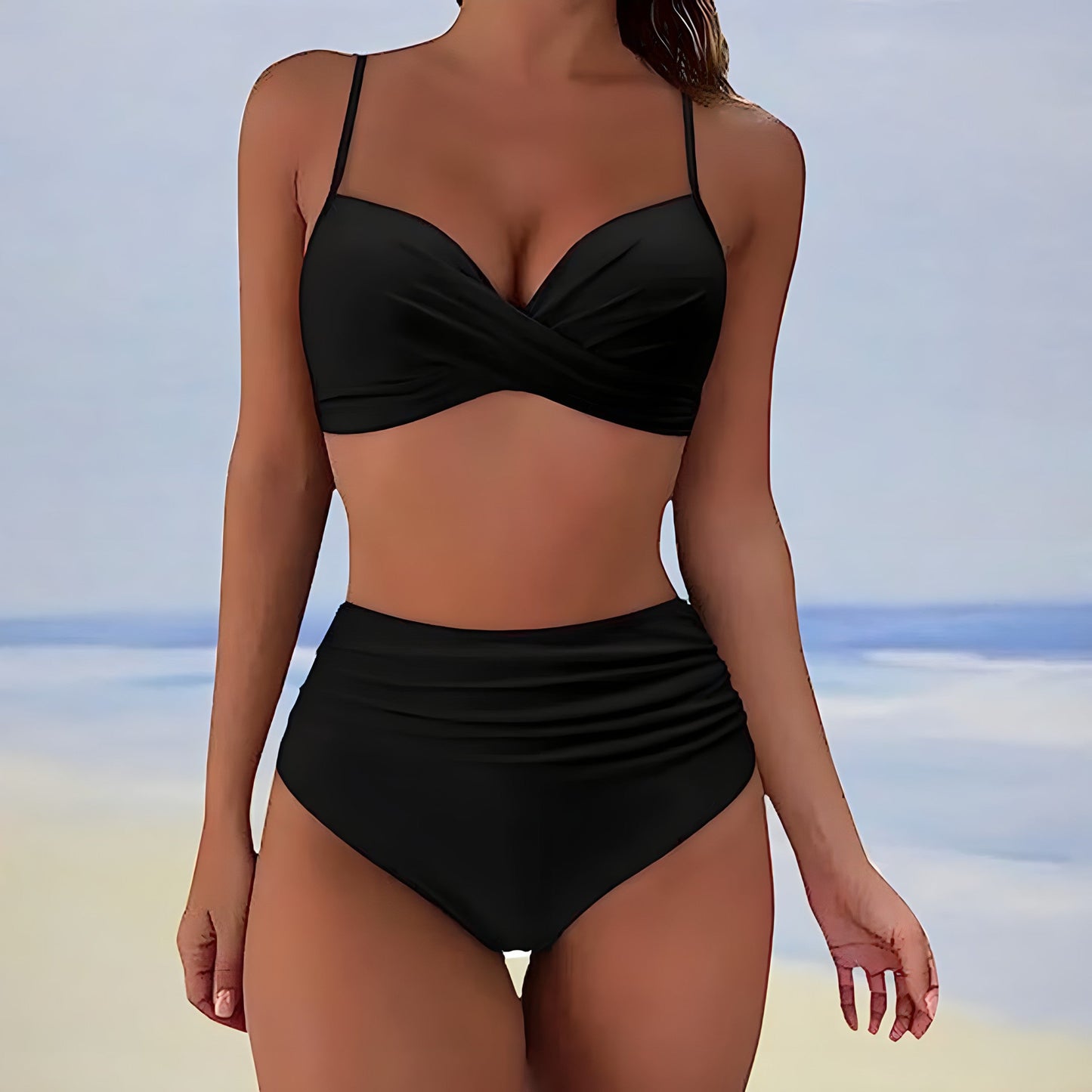 Bikini mit hoher Taille und gedrehtem Oberteil
