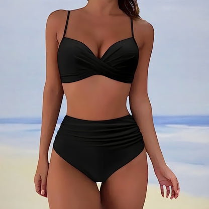 Bikini mit hoher Taille und gedrehtem Oberteil