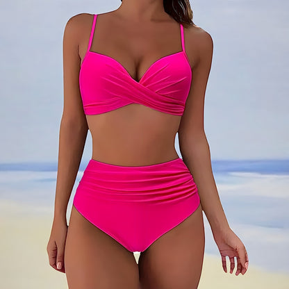Bikini mit hoher Taille und gedrehtem Oberteil