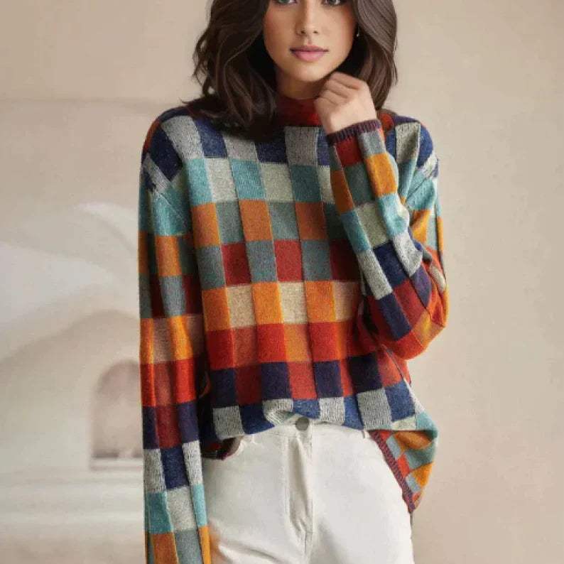 Rollkragenpullover - Karomuster - Weicher Stoff, lockere Passform - Perfekt für den Herbst