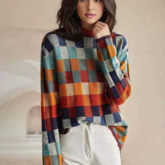 Rollkragenpullover - Karomuster - Weicher Stoff, lockere Passform - Perfekt für den Herbst