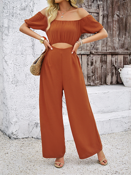 Casual Jumpsuit mit Flügelärmeln und weitem Bein