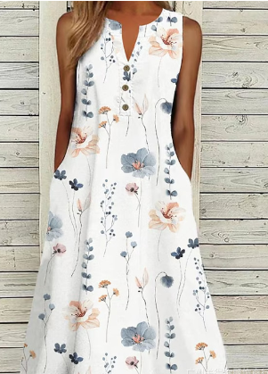 Chisa - Ärmelloses Minikleid mit frischem Pflanzenprint