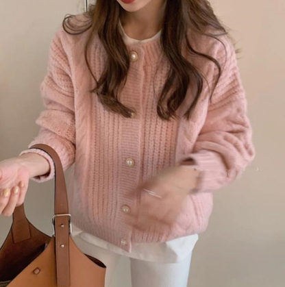 Carol - Strickjacke mit langen Ärmeln in Apricot