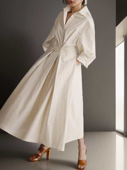Donita - Damen Maxikleid mit Tasche und Knopfverschluss, langarm