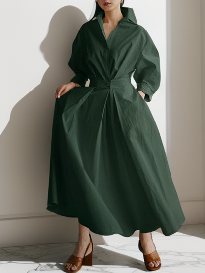 Donita - Damen Maxikleid mit Tasche und Knopfverschluss, langarm