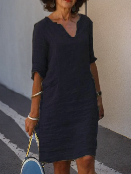 Raegan - Klassisches Kleid aus Baumwolle und Leinen mit Sweetheart-Ausschnitt