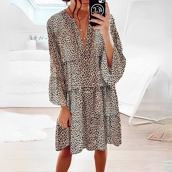 Penelope -Knielong Kleid mit Leopardenmuster