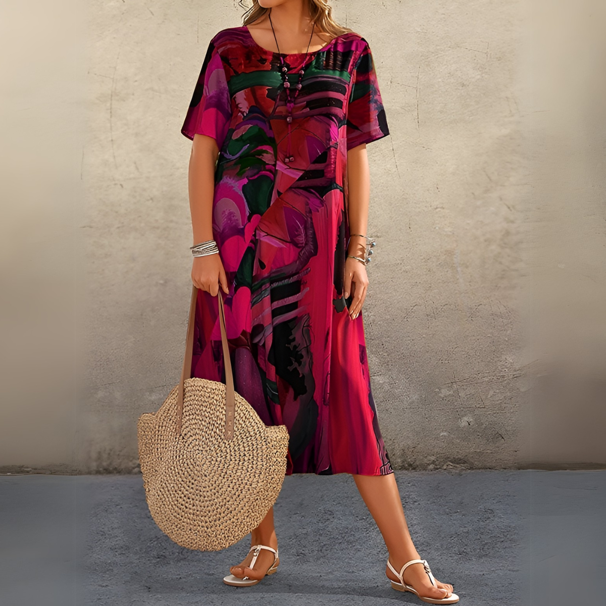 Elegantes, fließendes Blumenkleid