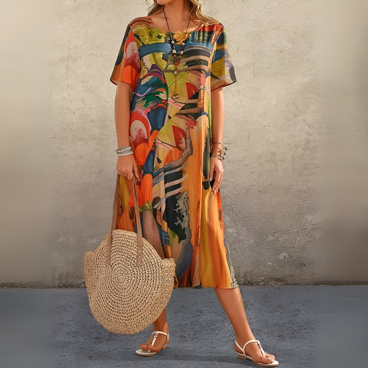 Elegantes, fließendes Blumenkleid
