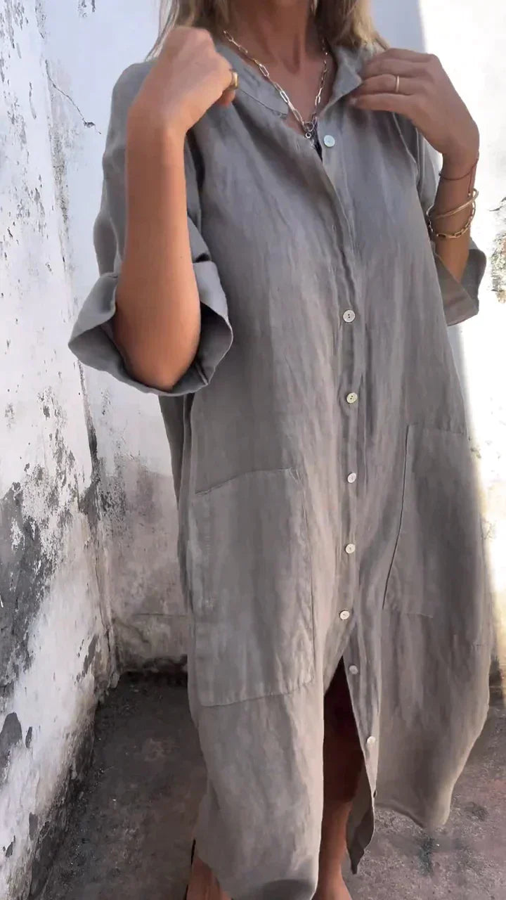 Jennilyn - Lässiges langes Kleid im Shirt-Stil