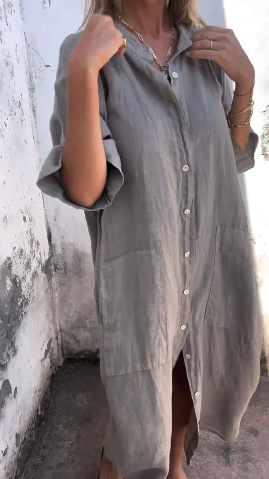 Jennilyn - Lässiges langes Kleid im Shirt-Stil