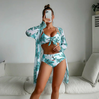 Eleganter Sommer-Bikini mit hoher Taille und Blumenmuster