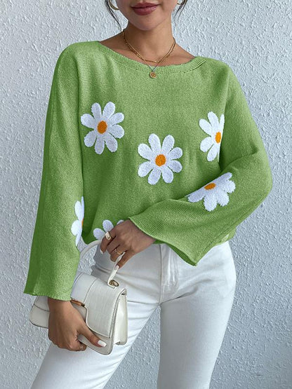 Marie - Stylischer und bequemer Herbstpullover mit gestickten Blumen für Frauen