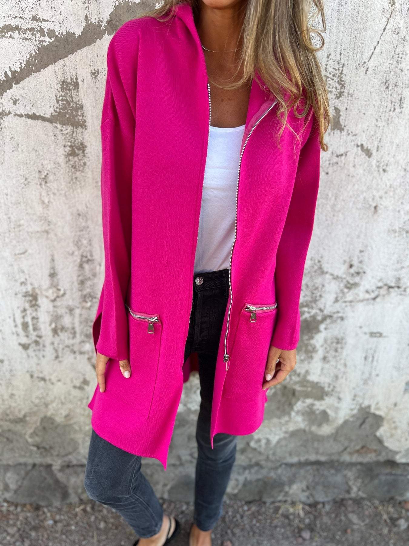 Clara - Lange Strickjacke mit Reißverschluss für Frauen