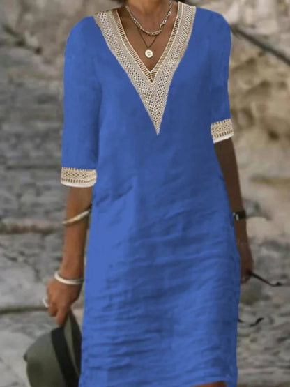 Lässiges Kleid aus Leinenmischung mit Spitzendetails