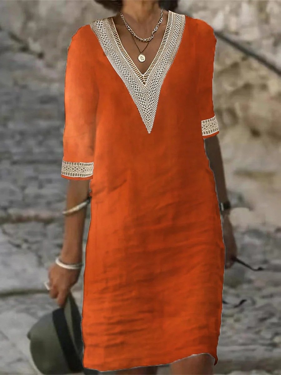 Lässiges Kleid aus Leinenmischung mit Spitzendetails