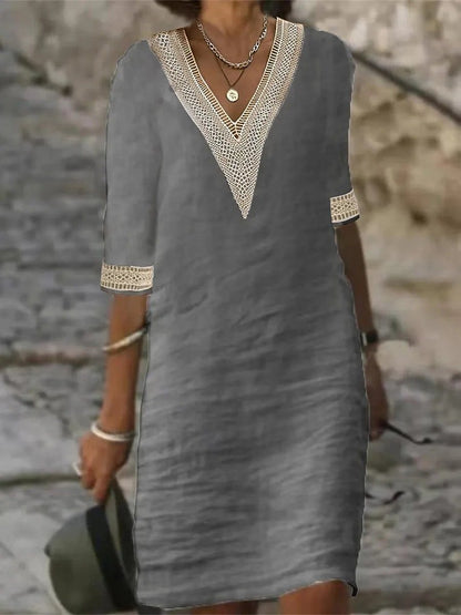 Lässiges Kleid aus Leinenmischung mit Spitzendetails