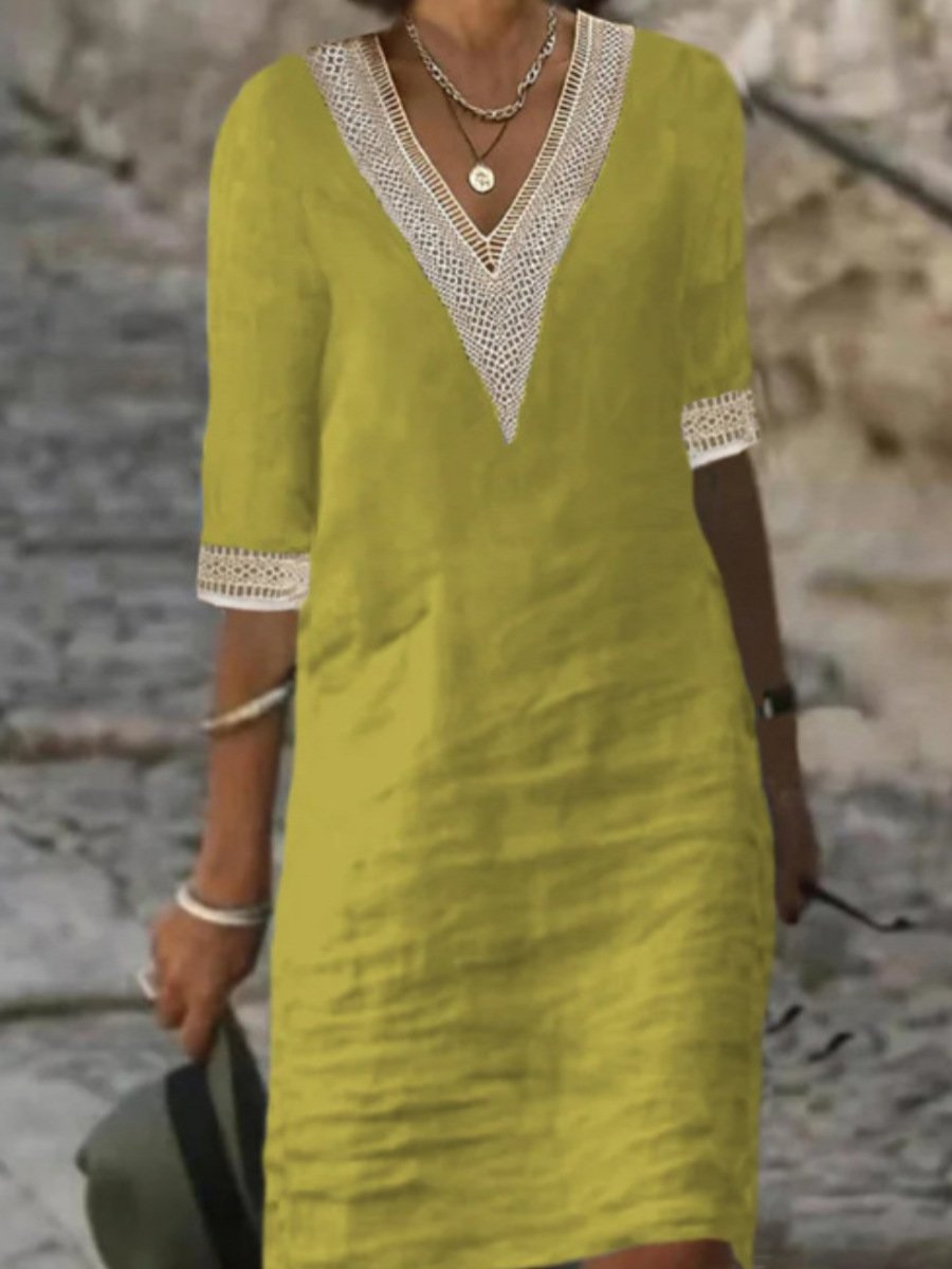 Lässiges Kleid aus Leinenmischung mit Spitzendetails