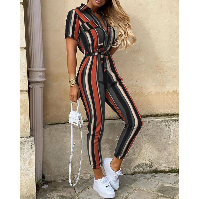 Eleganter Sommer-Overall | Reverskragen, Knöpfe, mit Gürtel