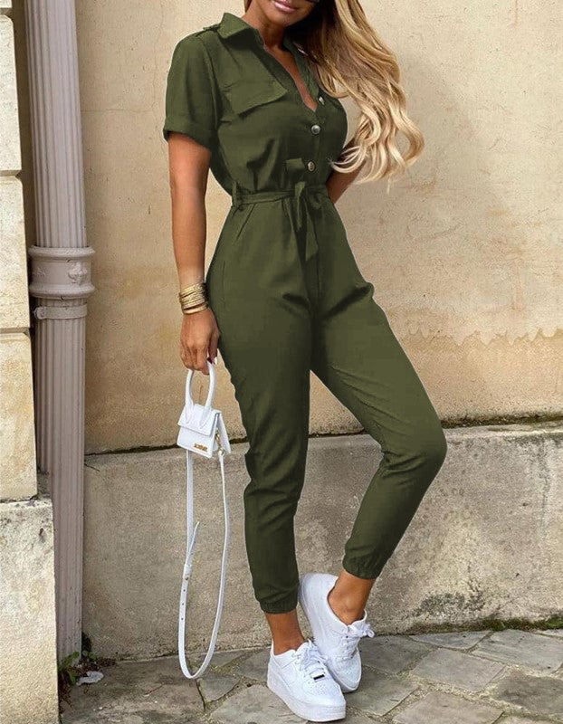 Jade Jumpsuit | Mit Gürtel und kurzen Ärmeln