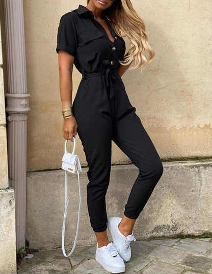 Jade Jumpsuit | Mit Gürtel und kurzen Ärmeln