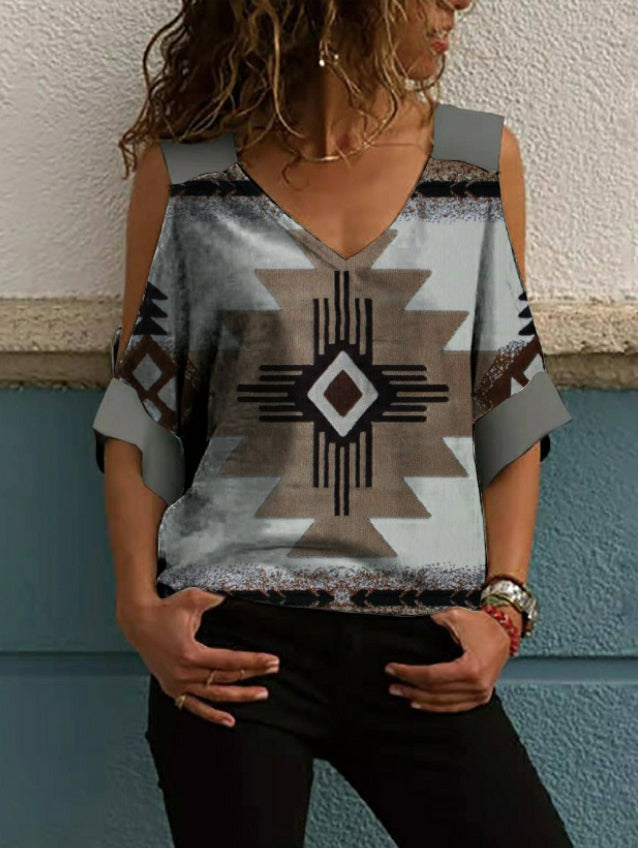 Oversized-Shirt mit freien Schultern und mittellangen Ärmeln im Vintage-Look