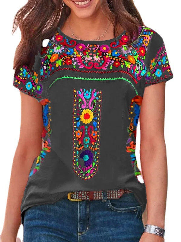 T-Shirt mit kurzen Ärmeln und Rundhalsausschnitt mit Boho-Print
