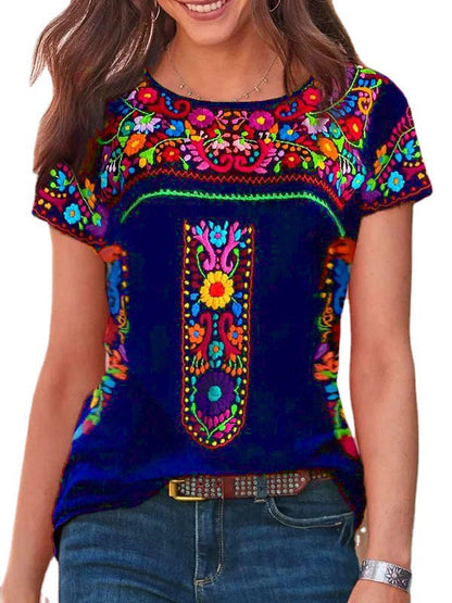T-Shirt mit kurzen Ärmeln und Rundhalsausschnitt mit Boho-Print