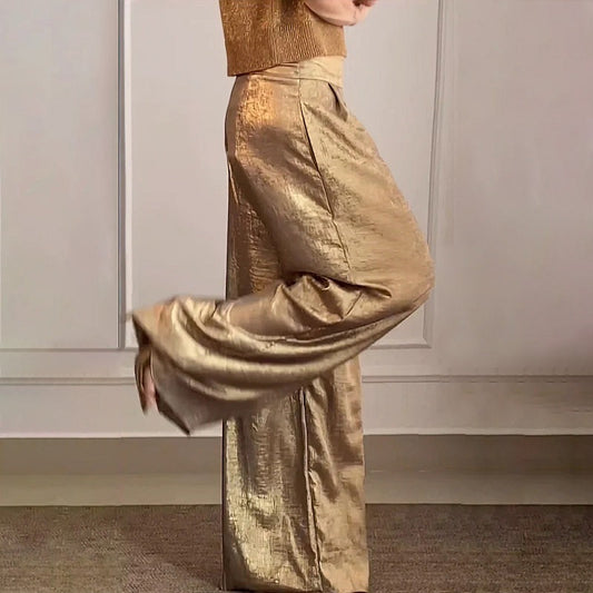 Frühling-Lässige Vintage-Hose-in-Metallic-Farben-für-Damen