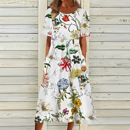 - Stylisches weißes Kleid mit Blumenmuster