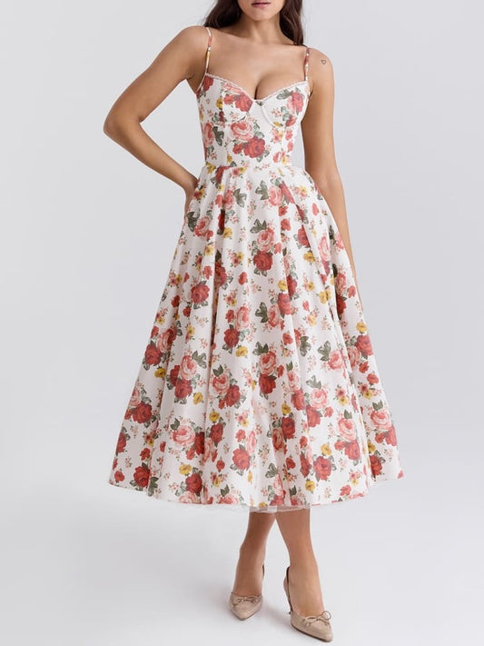 Rani - Italienisches Midikleid aus Tüll mit Rosendruck