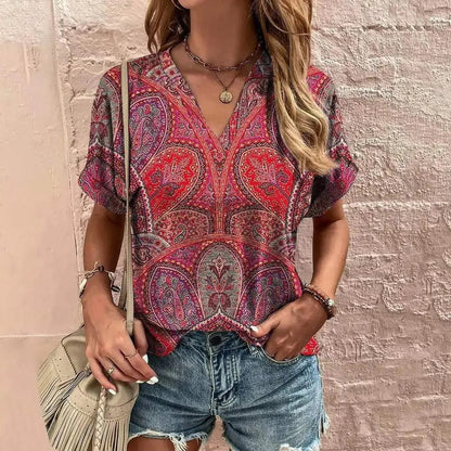 Damenbluse - Summer Style - kurze Ärmel - luftig und farbenfroh - perfekt für warme Tage