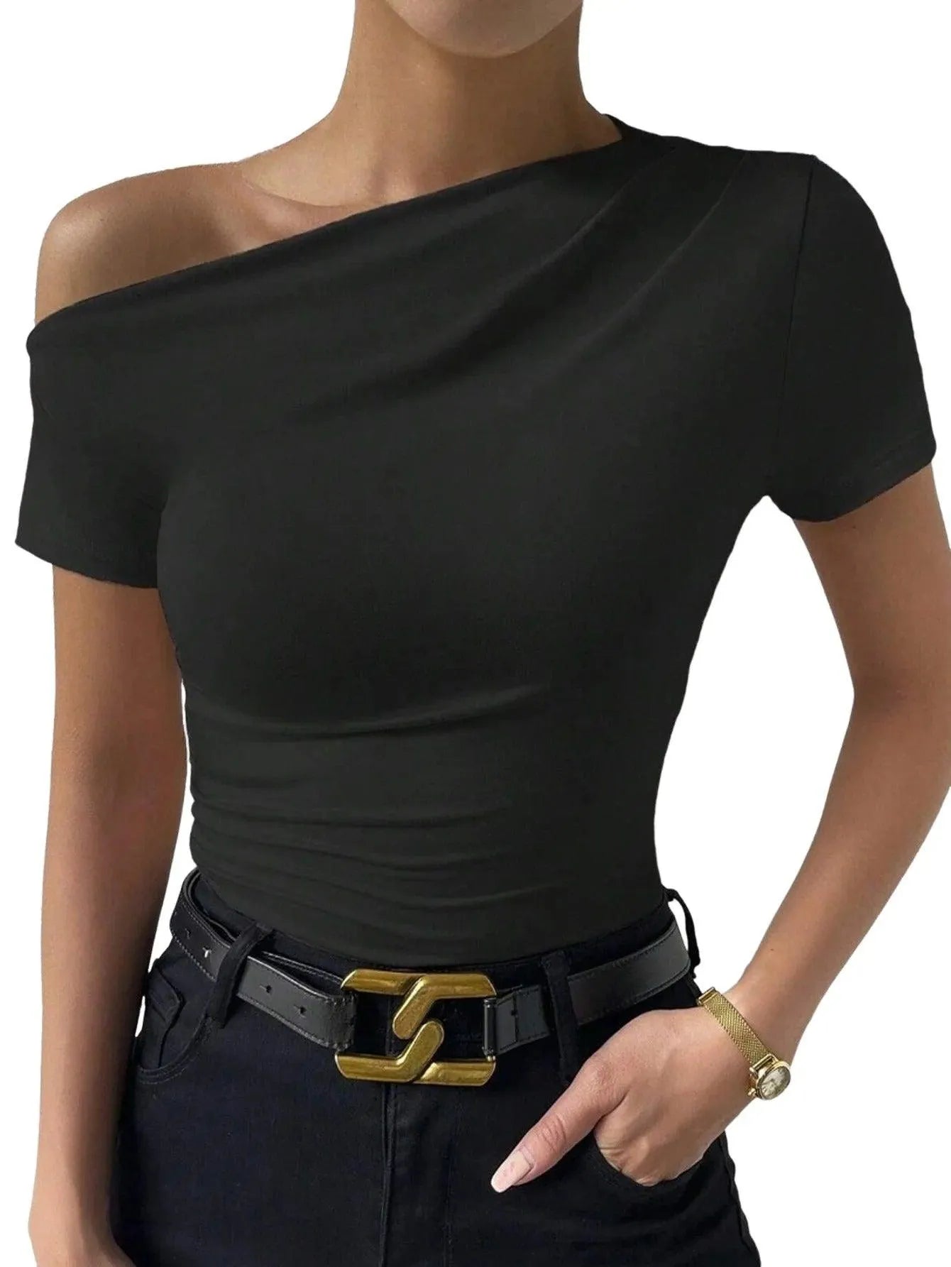 Off-shoulder T-Shirt - Elegant - Weiche Baumwolle - Perfekt für den Tag