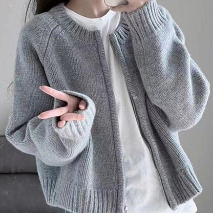 Sophie - Dicker Strick-Kurzpullover mit Reißverschluss für Damen