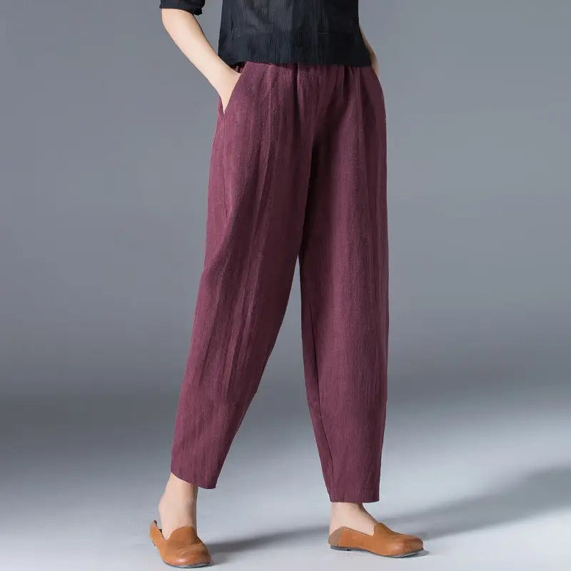 Puffhose aus Baumwolle und Hanf für Damenmode