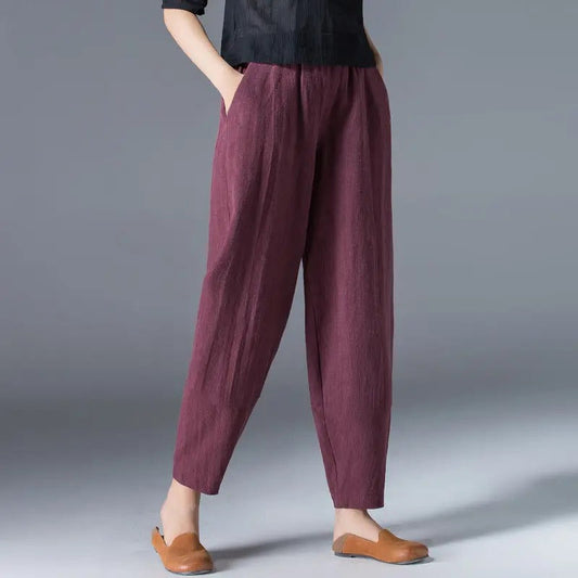 Puffhose aus Baumwolle und Hanf für Damenmode