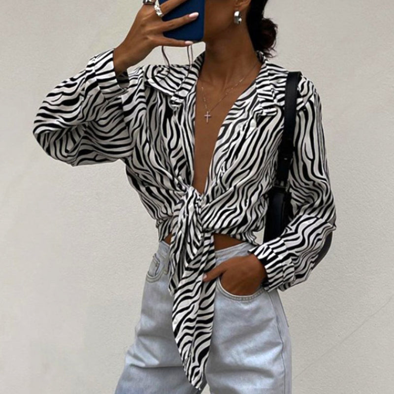 Tharisa Bluse | Damen Zebramuster geknotete Bluse