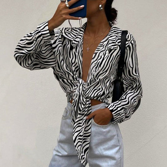 Tharisa Bluse | Damen Zebramuster geknotete Bluse