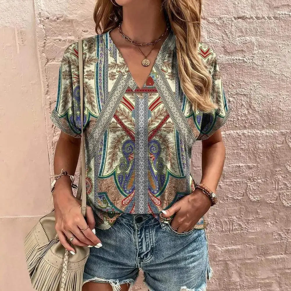 Damenbluse - Summer Style - kurze Ärmel - luftig und farbenfroh - perfekt für warme Tage